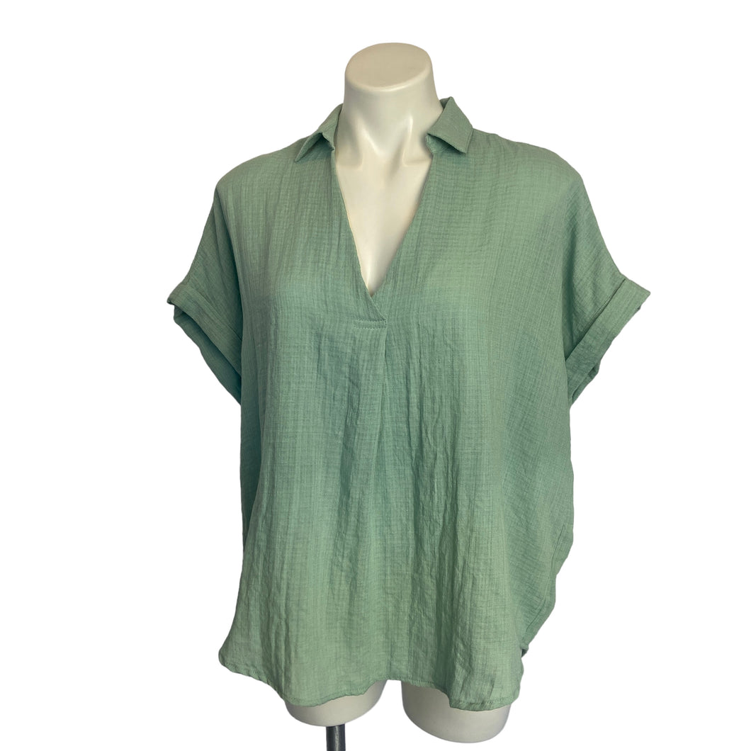 Mustard Seed | Womens Seafoam Green V Neck Short Sleeved Top | Size: S
